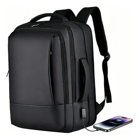 Mochila Dos Homens Com Faixa Impermeável Para Expansão Preto Liso